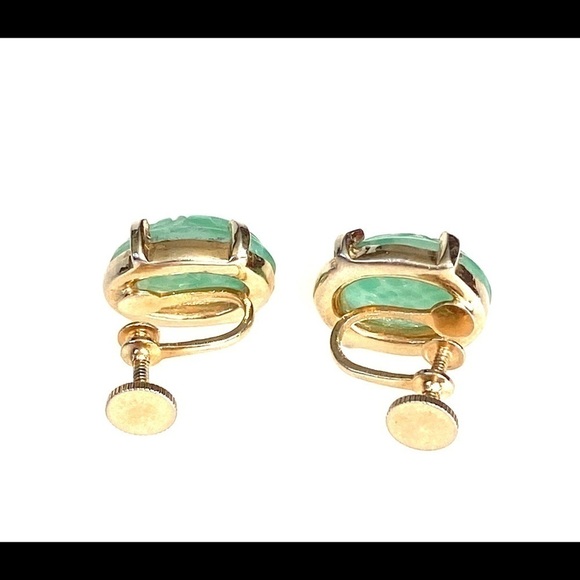 Vintage Earrings Scarab Carved Screw Backs - Picture 6 of 9